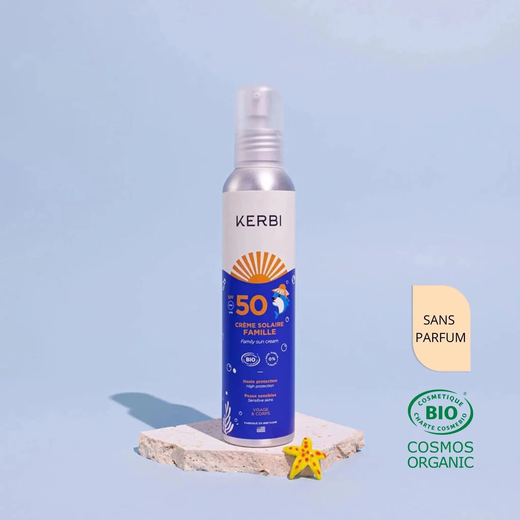 Crème solaire bio SPF 50 sans parfum Kerbi