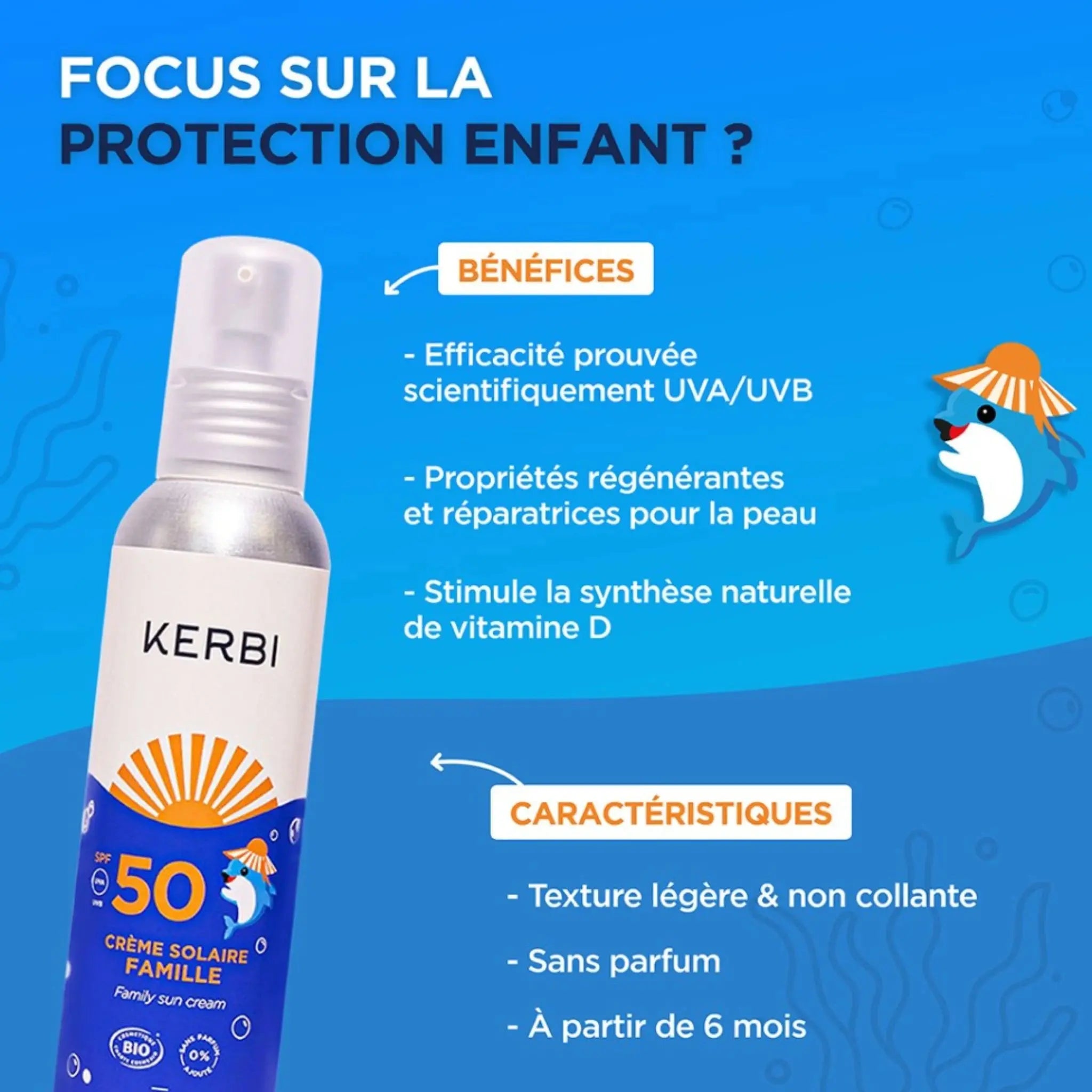 Crème solaire bio SPF 50 sans parfum Kerbi