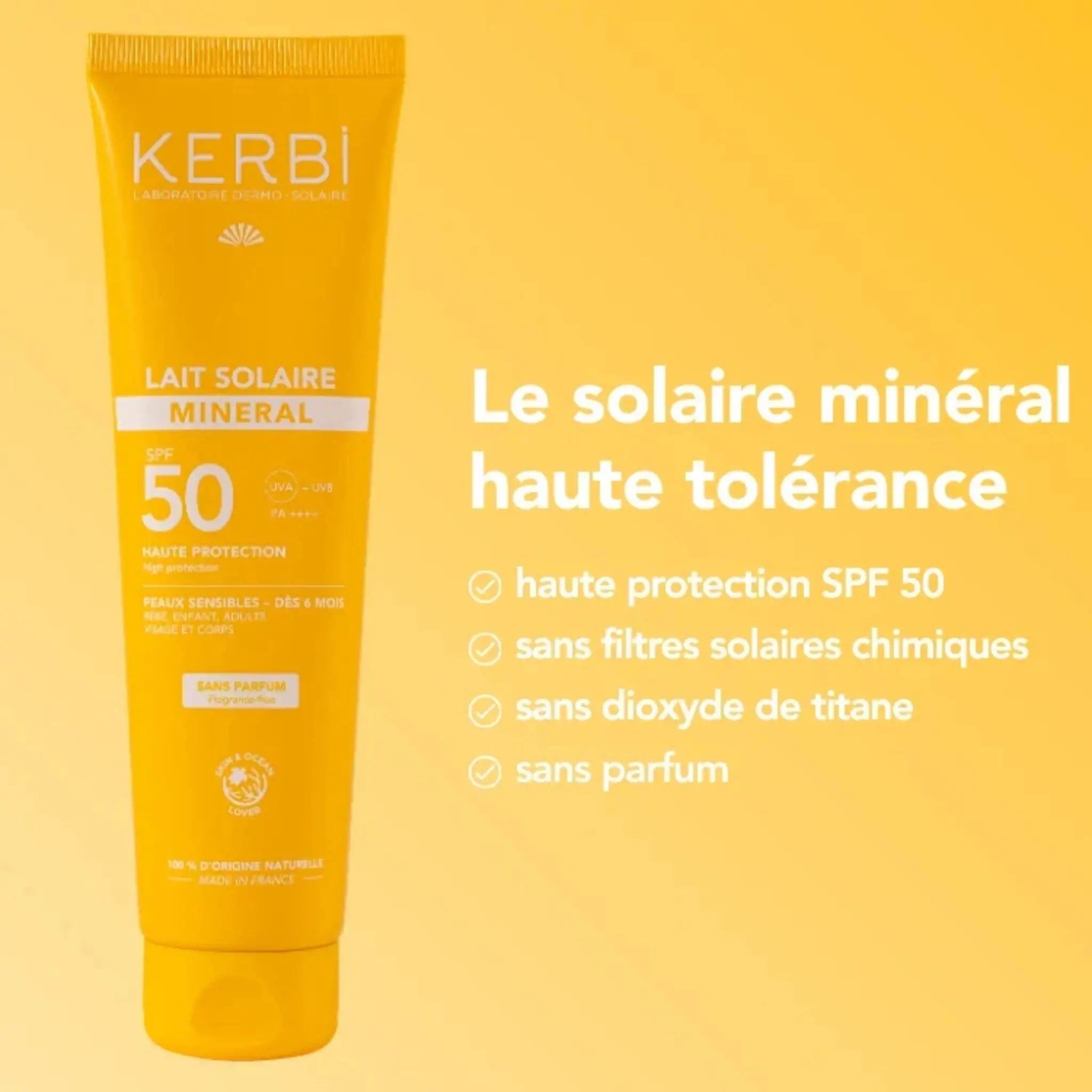 Lait solaire bio SPF 50 sans parfum Kerbi