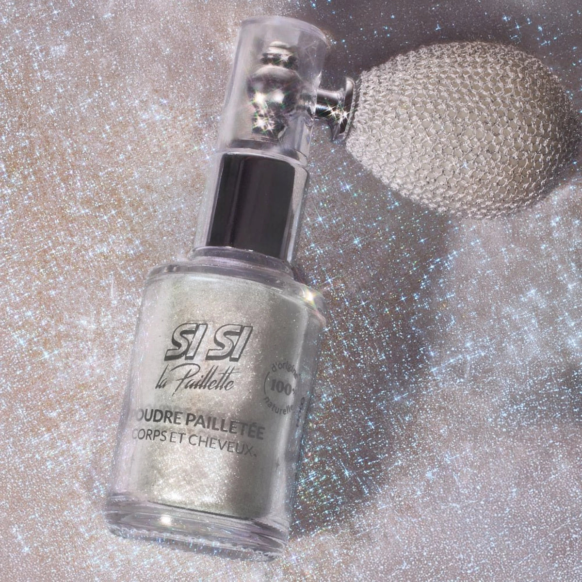 Spray poudre pailletée argentée holo