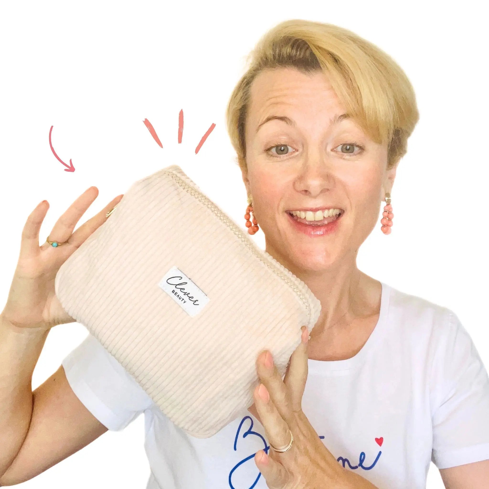 Trousse beauté velours côtelé rose Clever Beauty