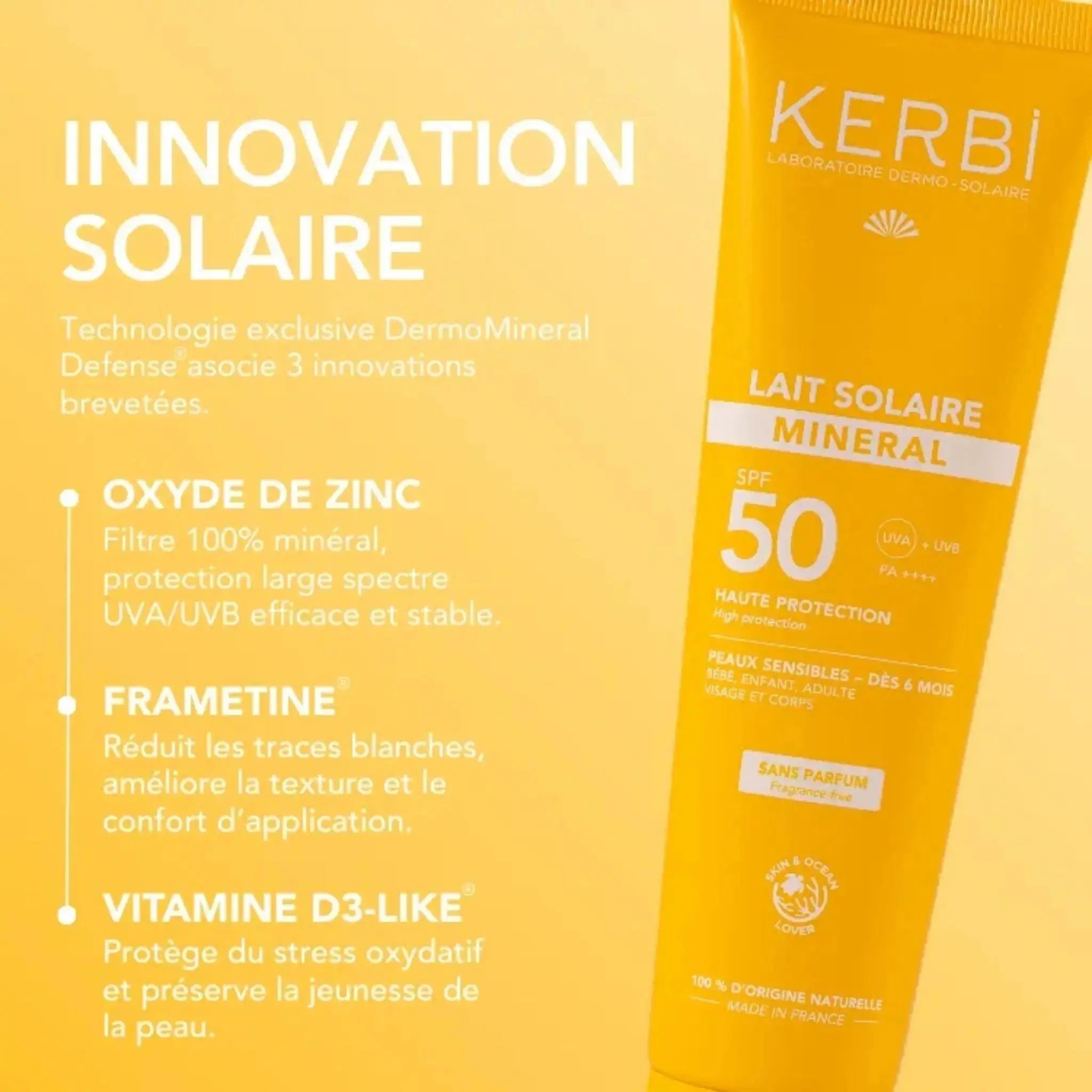 Lait solaire bio SPF 50 sans parfum Kerbi
