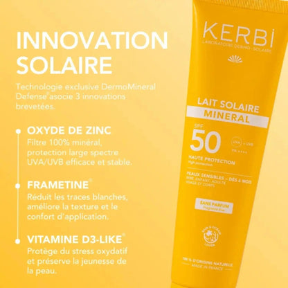 Lait solaire bio SPF 50 sans parfum Kerbi