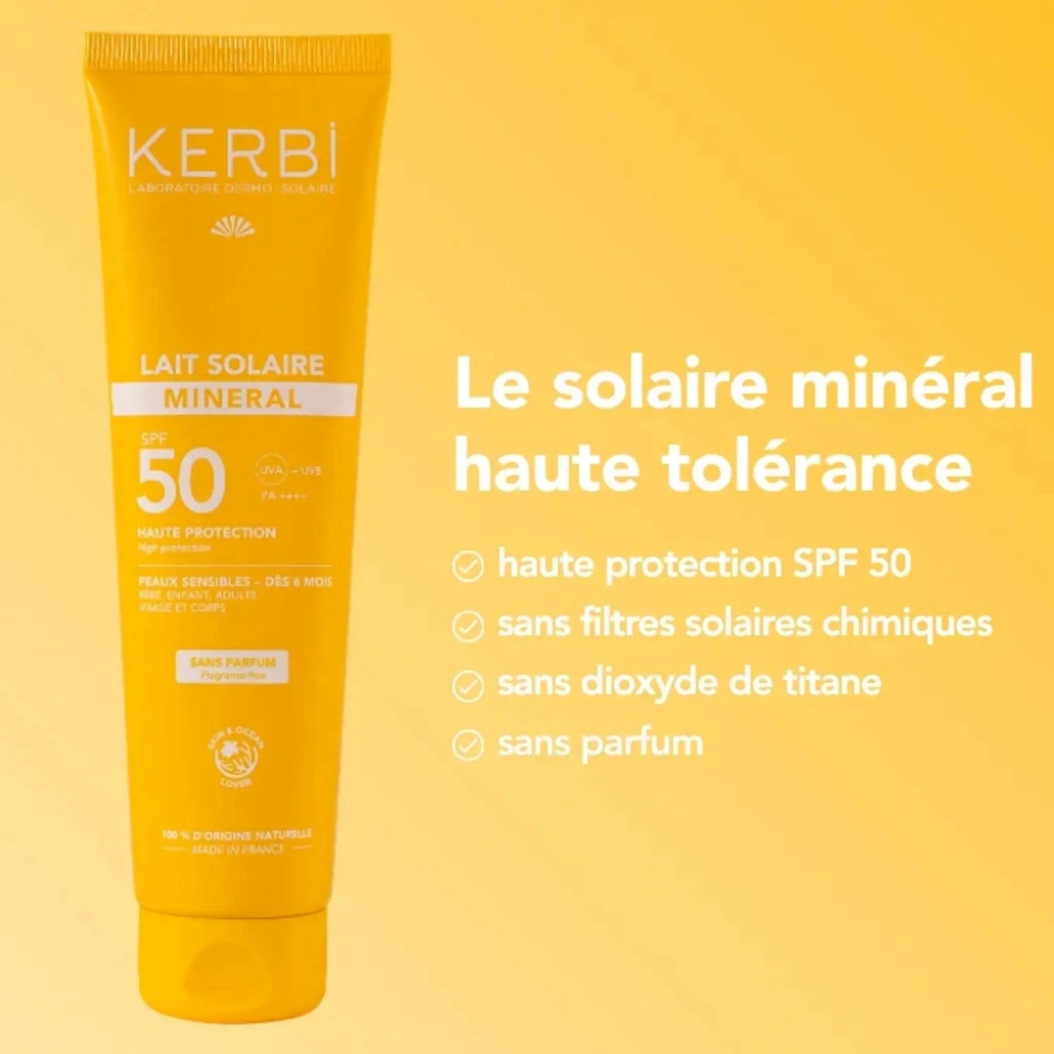 Lait solaire bio SPF 50 sans parfum Kerbi