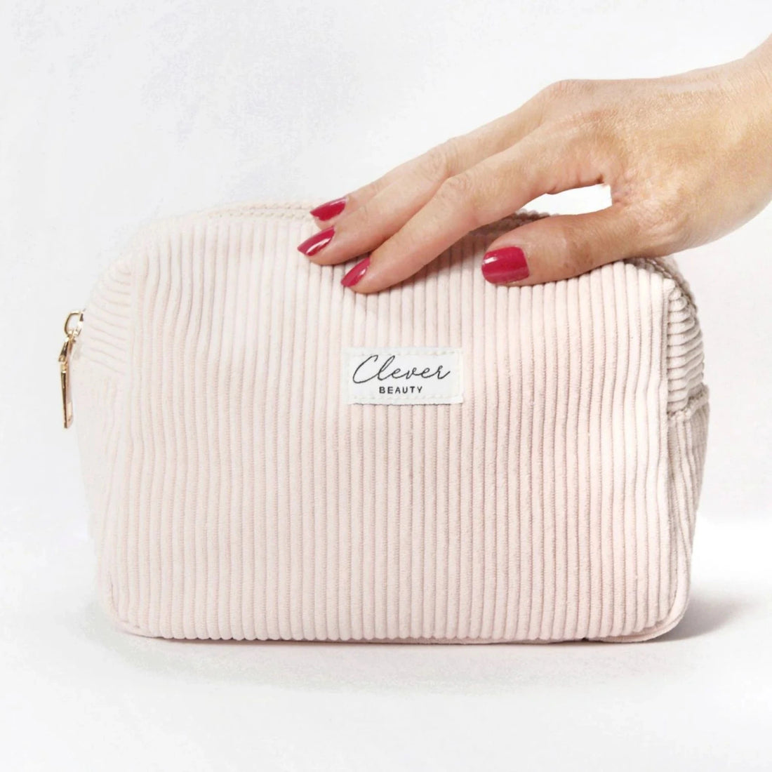 Trousse beauté velours côtelé rose